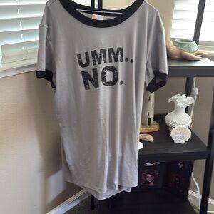 Gray T-Shirt with Black Trim and Text